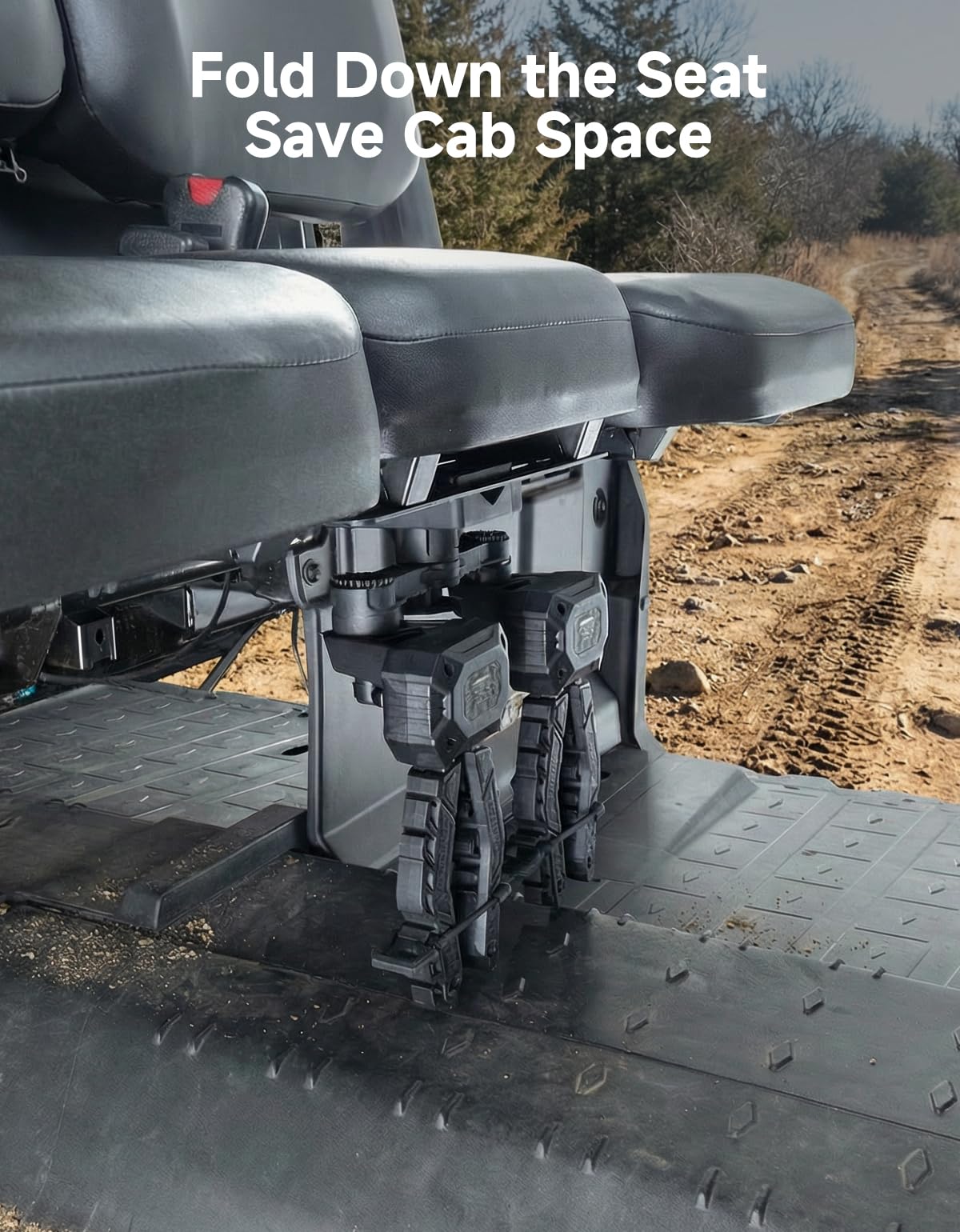 KEMIMOTO storing shovels and tools upright to reduce cabin clutter and movement