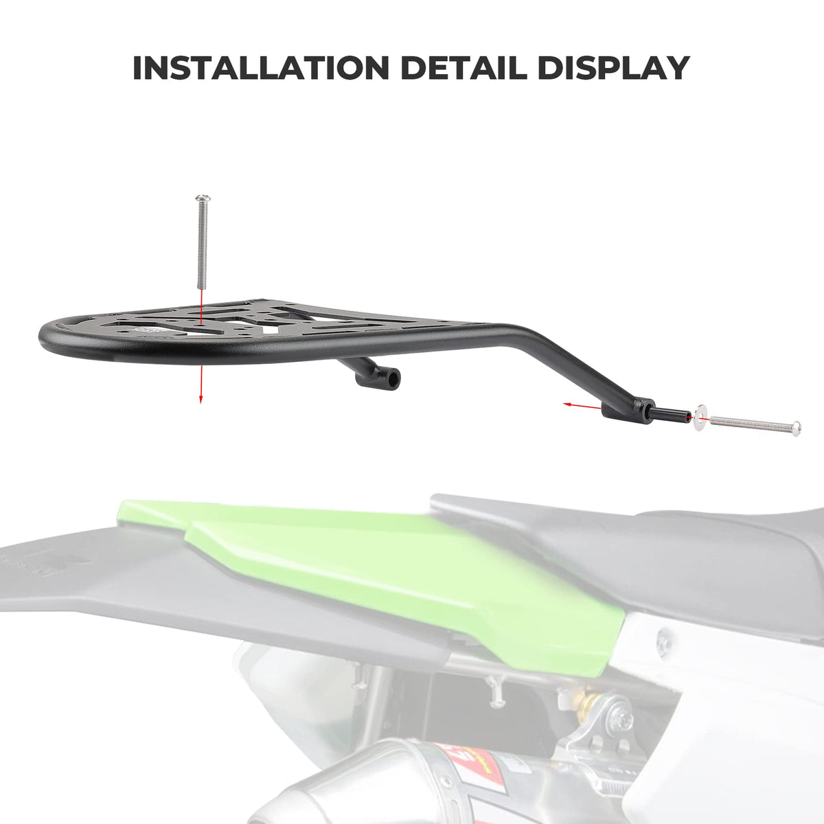 KEMIMOTO rear rack in use with tail bag showing practical gear-carrying benefit