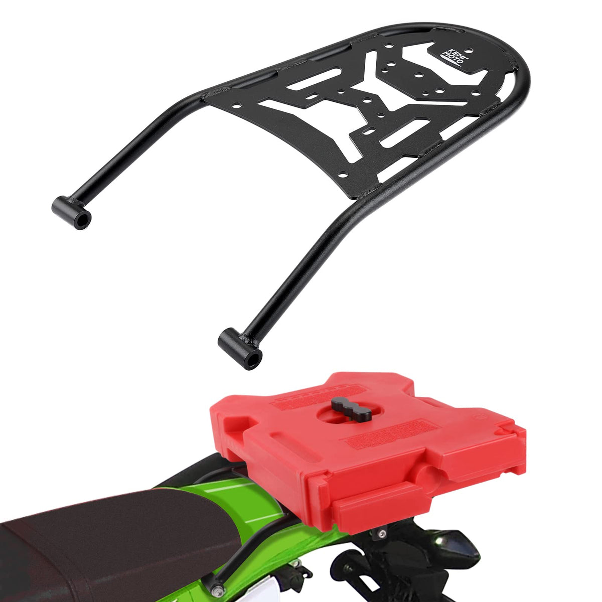 KEMIMOTO rear rack size comparison with hand showing scale and compact footprint