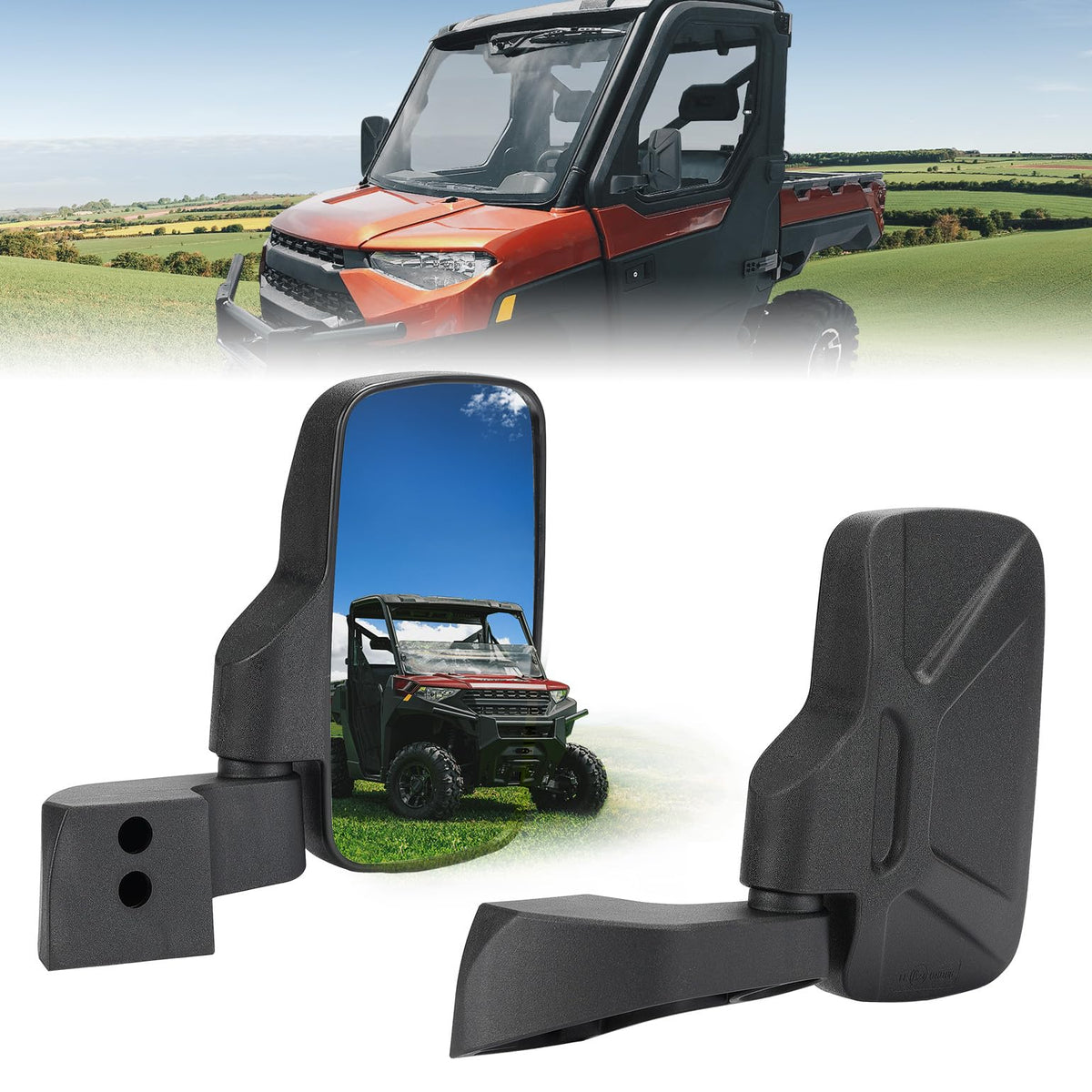 KEMIMOTO front view of door-mounted mirror showing fit and finish and clear visibility
