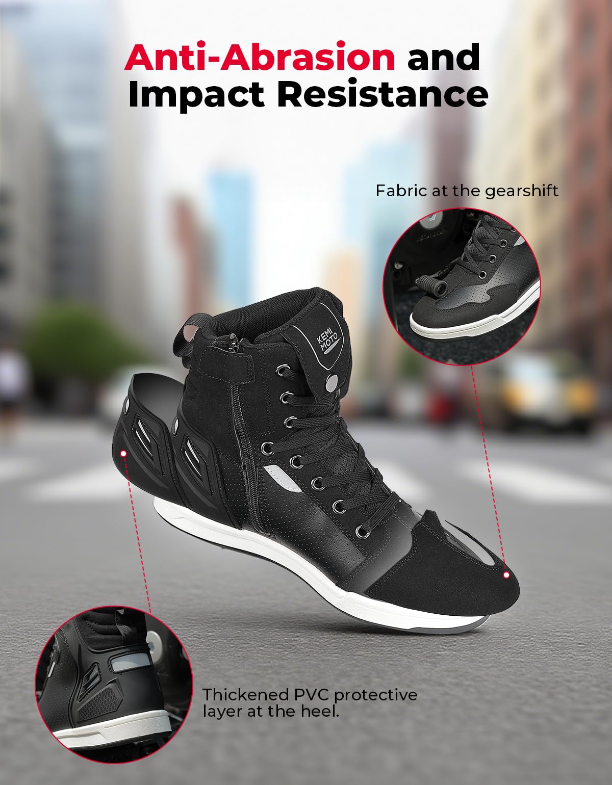 KEMIMOTO reinforced PVC heel guard showing extra protection and durability benefit
