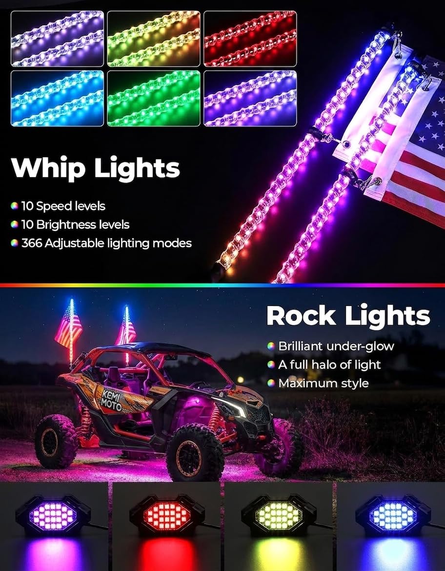 KEMIMOTO rock lights illuminating underbody for improved terrain visibility