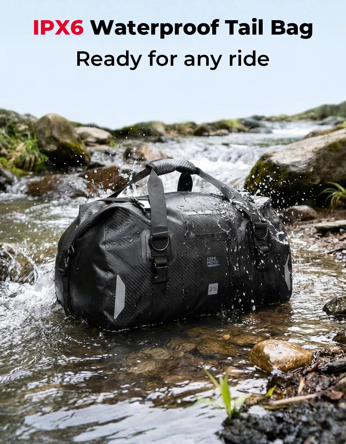 KEMIMOTO close-up of roll-top closure demonstrating secure waterproof seal