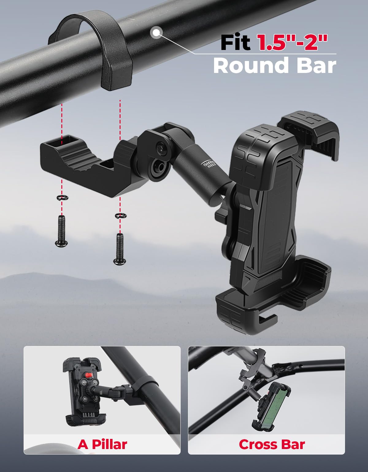 KEMIMOTO roll bar attachment showing durable cast-aluminum bracket strength