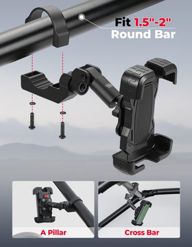 KEMIMOTO roll bar attachment showing durable cast-aluminum bracket strength