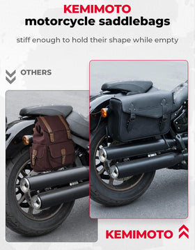 KEMIMOTO saddlebags open with packed items demonstrating organized capacity