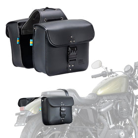KEMIMOTO saddlebags front view showing polished PU leather and styling benefits