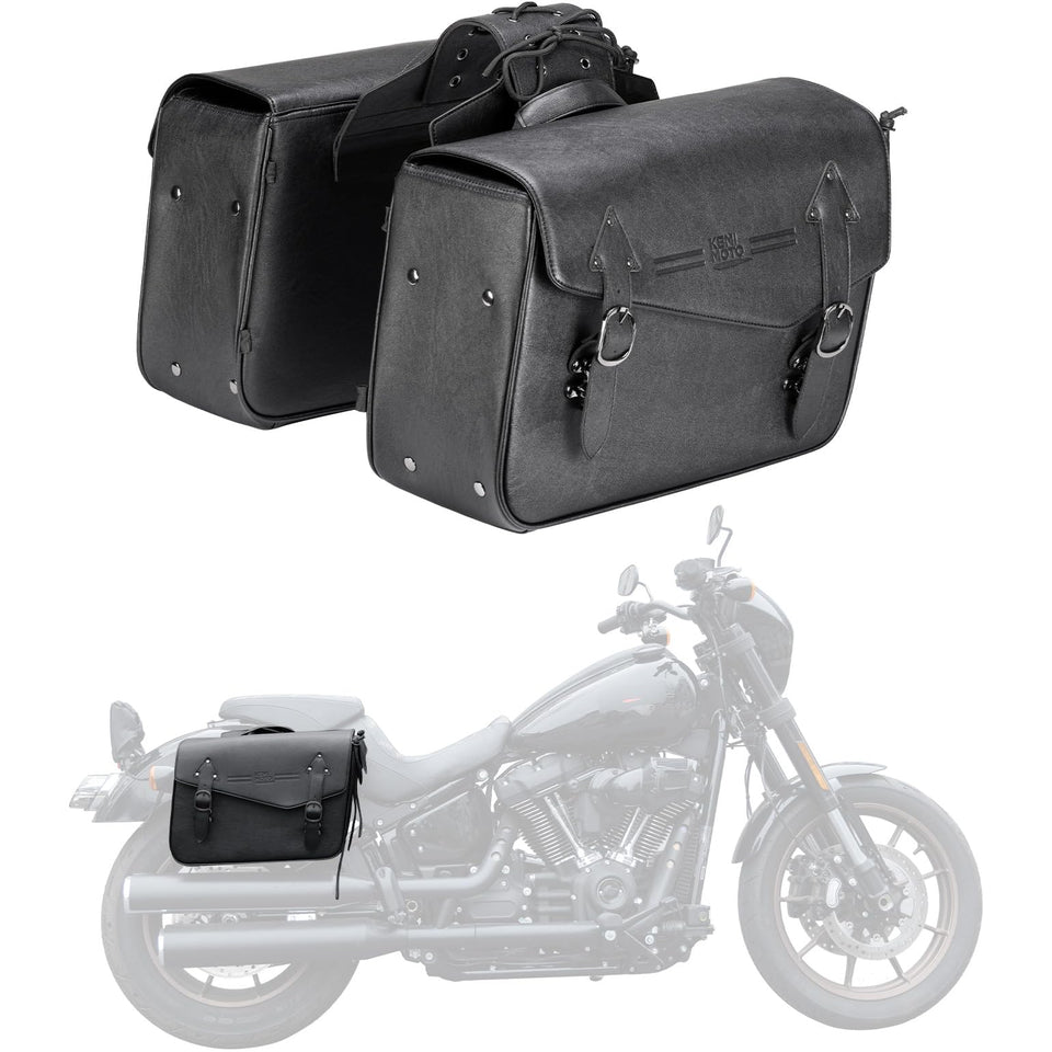 KEMIMOTO front view of saddlebags showing classic styling and neat profile