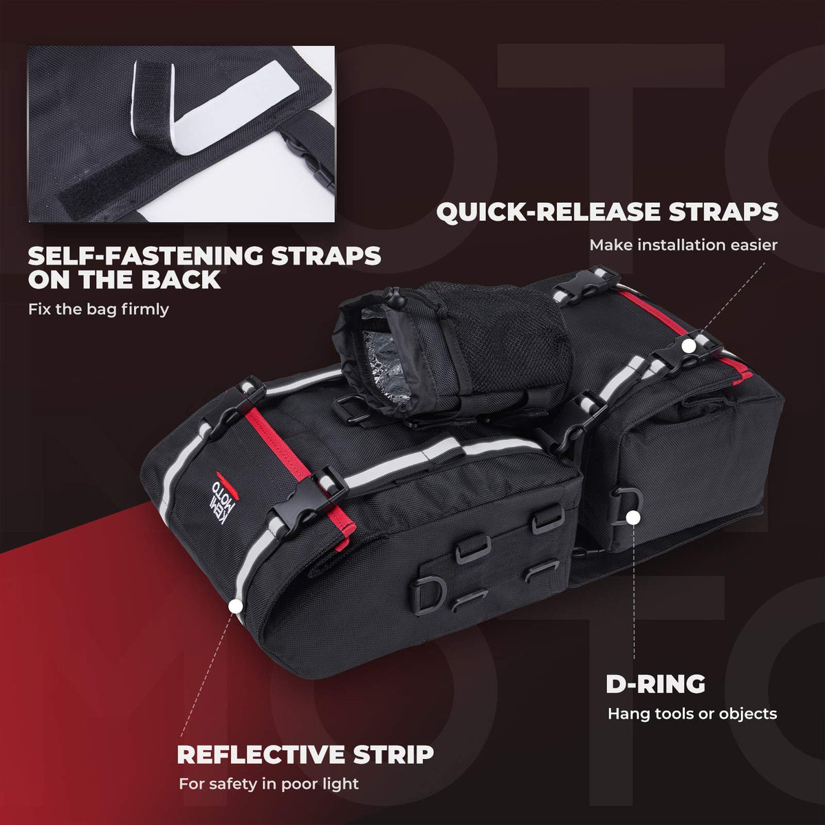 KEMIMOTO bag mounted on ATV fender to show scale and practical fit