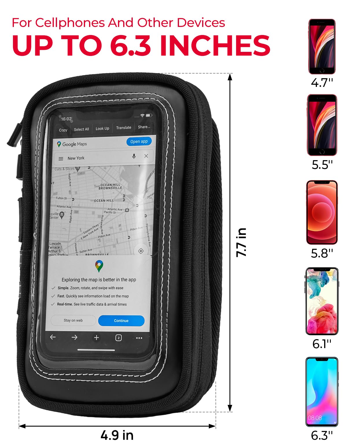 KEMIMOTO phone inside bag next to ruler showing fit and size clarity