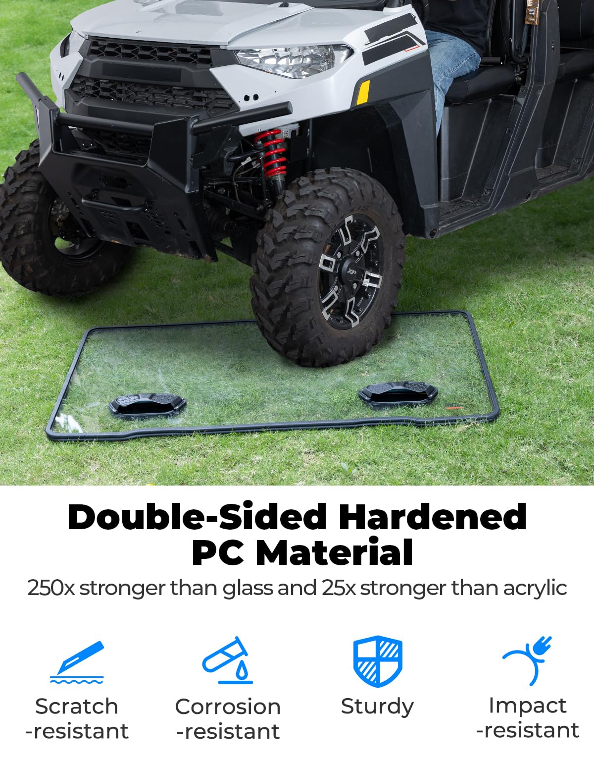 KEMIMOTO windshield held by hand showing thickness and scale