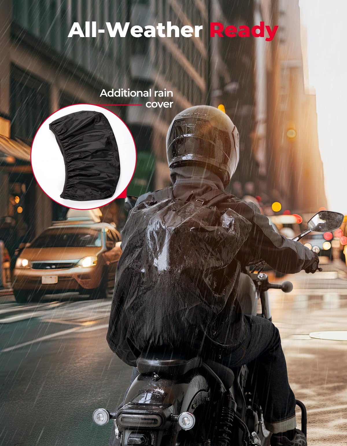 KEMIMOTO backpack with helmet inside demonstrating true 37L capacity
