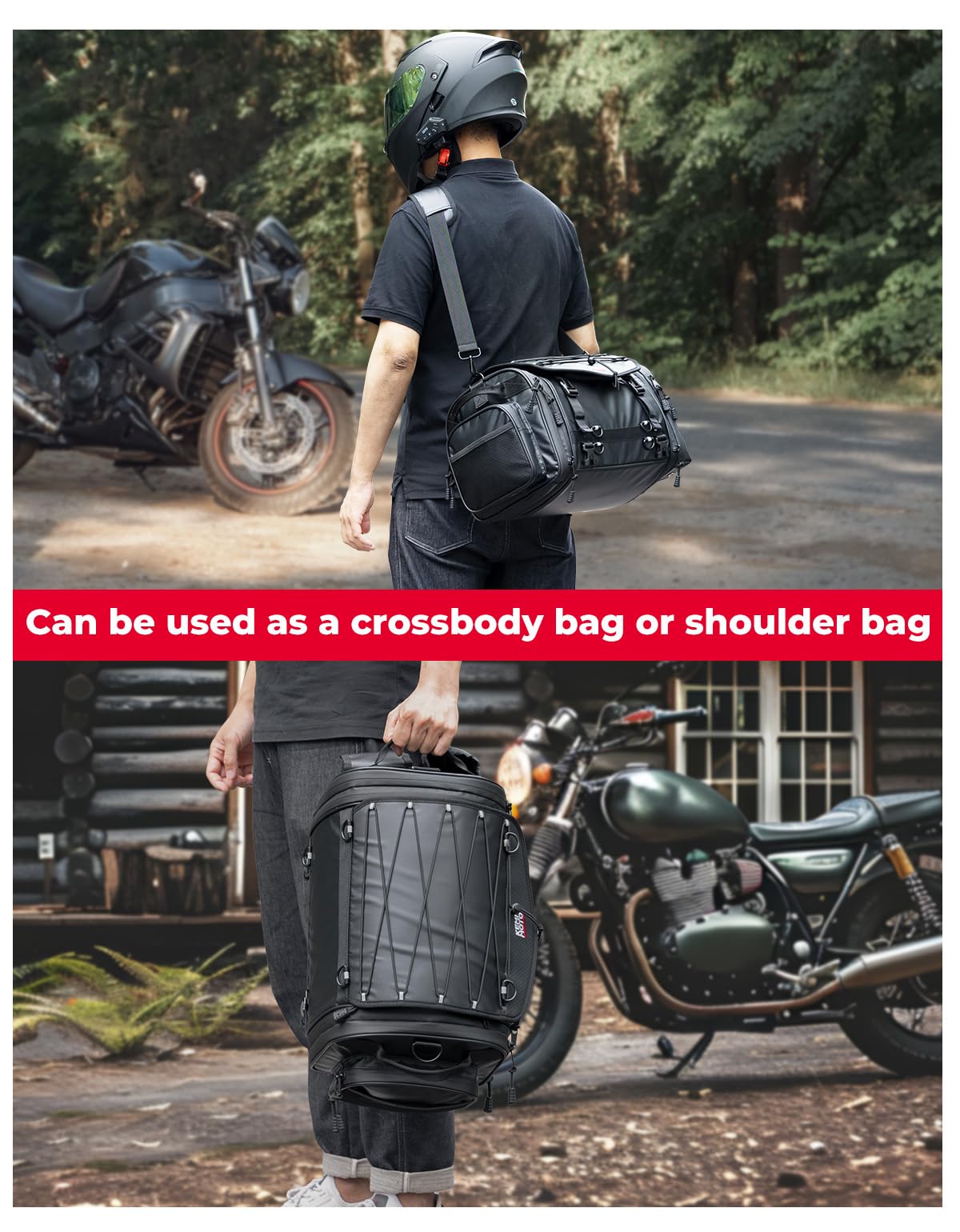 KEMIMOTO shoulder strap carrying bag off-bike showing easy portability