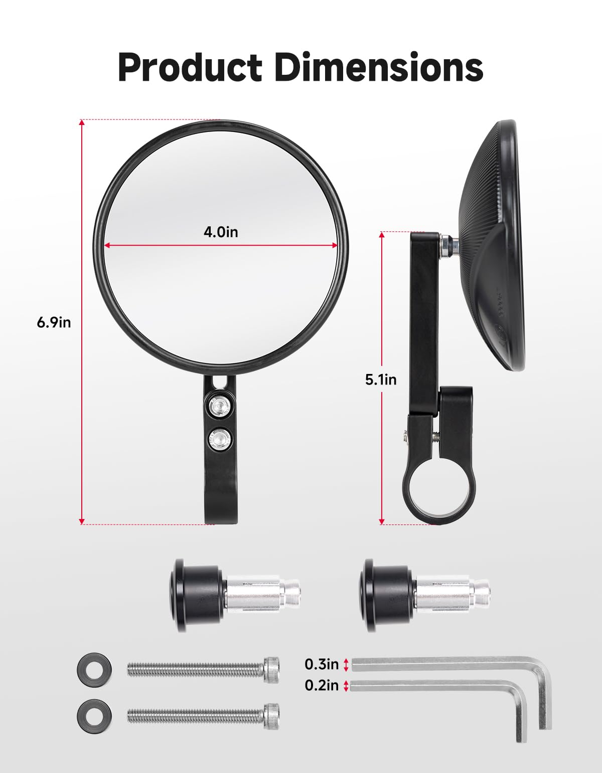 KEMIMOTO side profile of mirror angled outward to reduce blind spots and reflect traffic