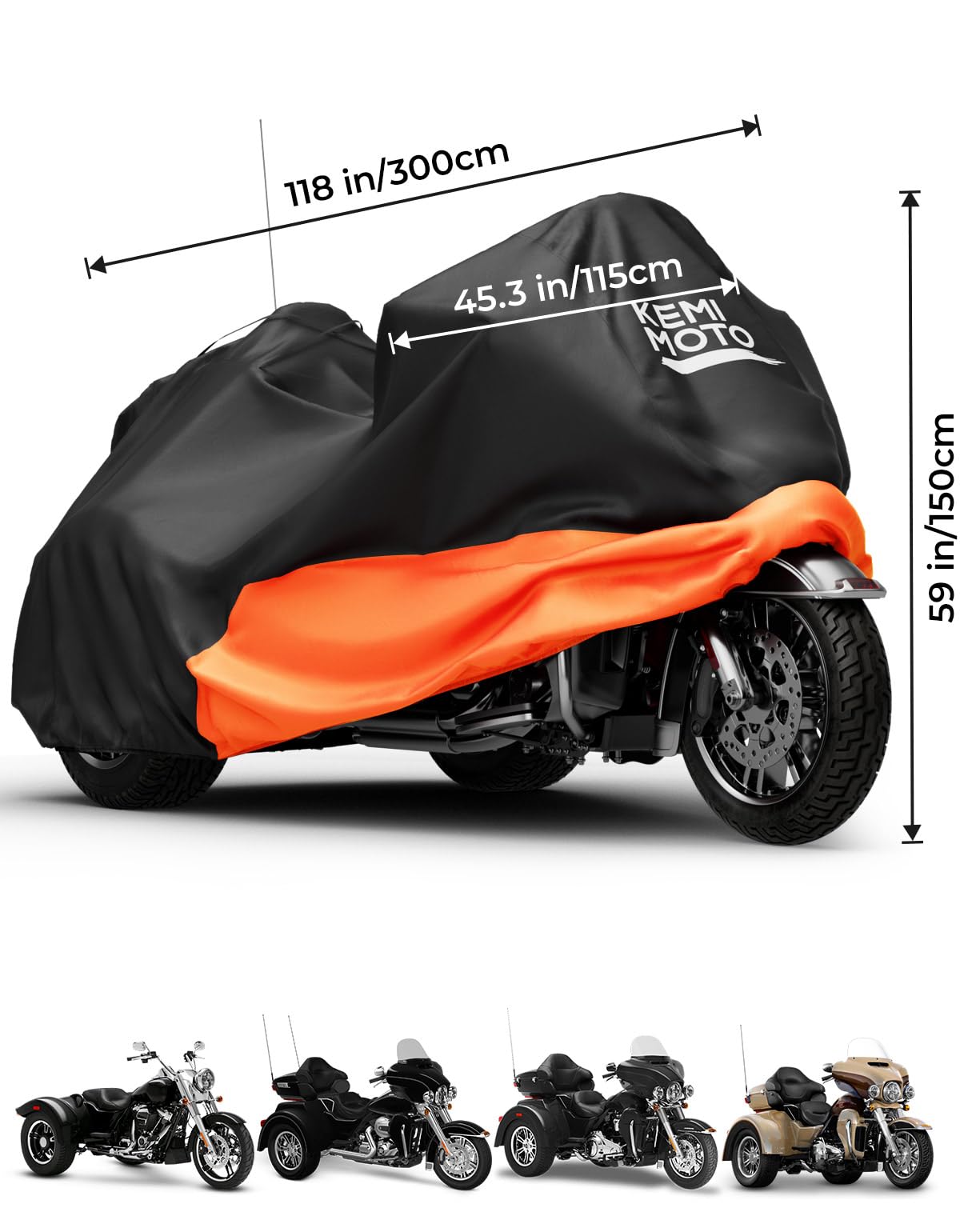 KEMIMOTO side profile on trike illustrating fit around antenna and backrest