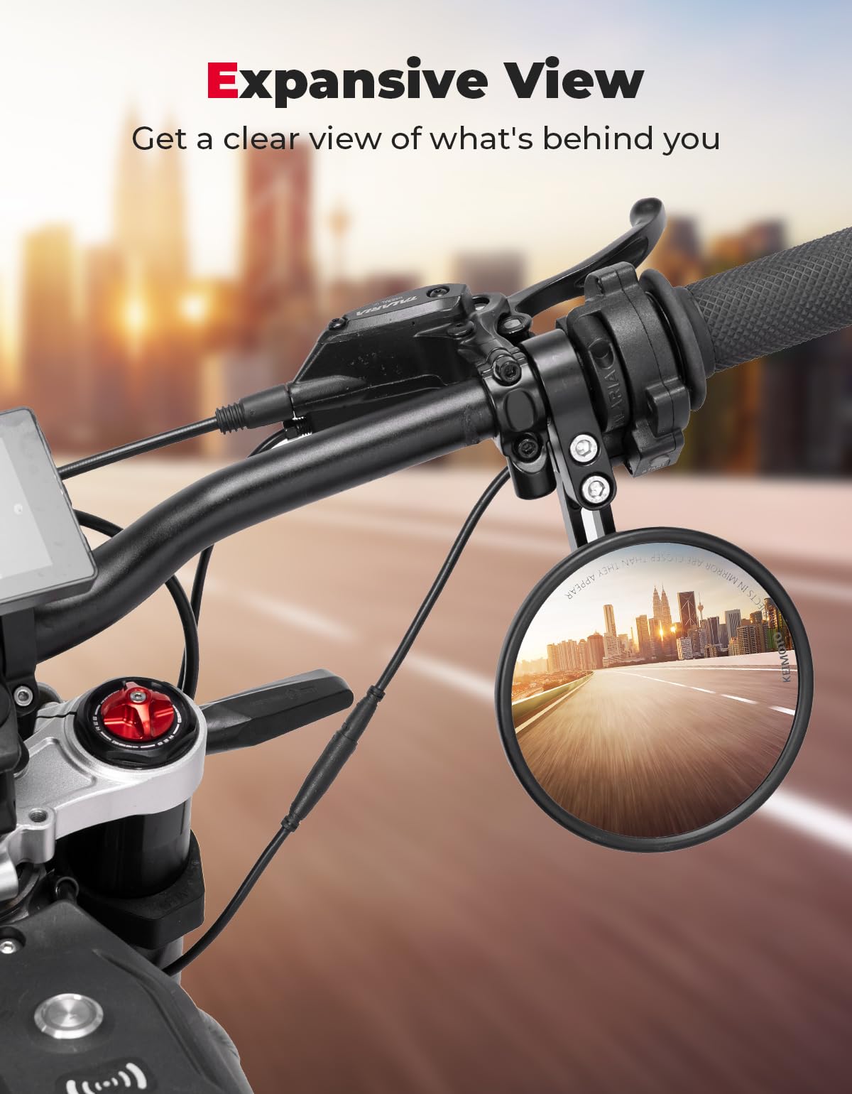 KEMIMOTO size comparison on handlebar showing scale and compatibility