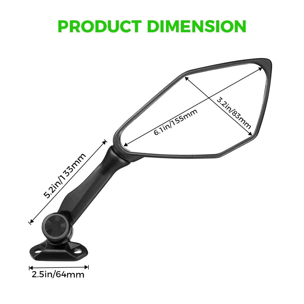 KEMIMOTO mirror beside ruler showing dimensions and accurate fitment