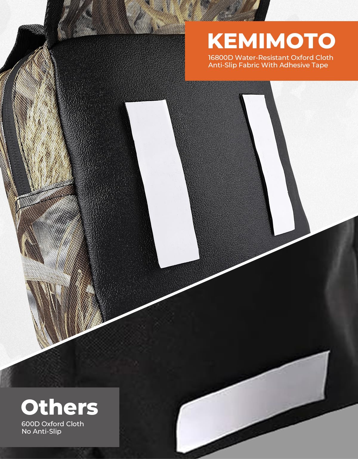 KEMIMOTO bag next to helmet demonstrating compact size and scale