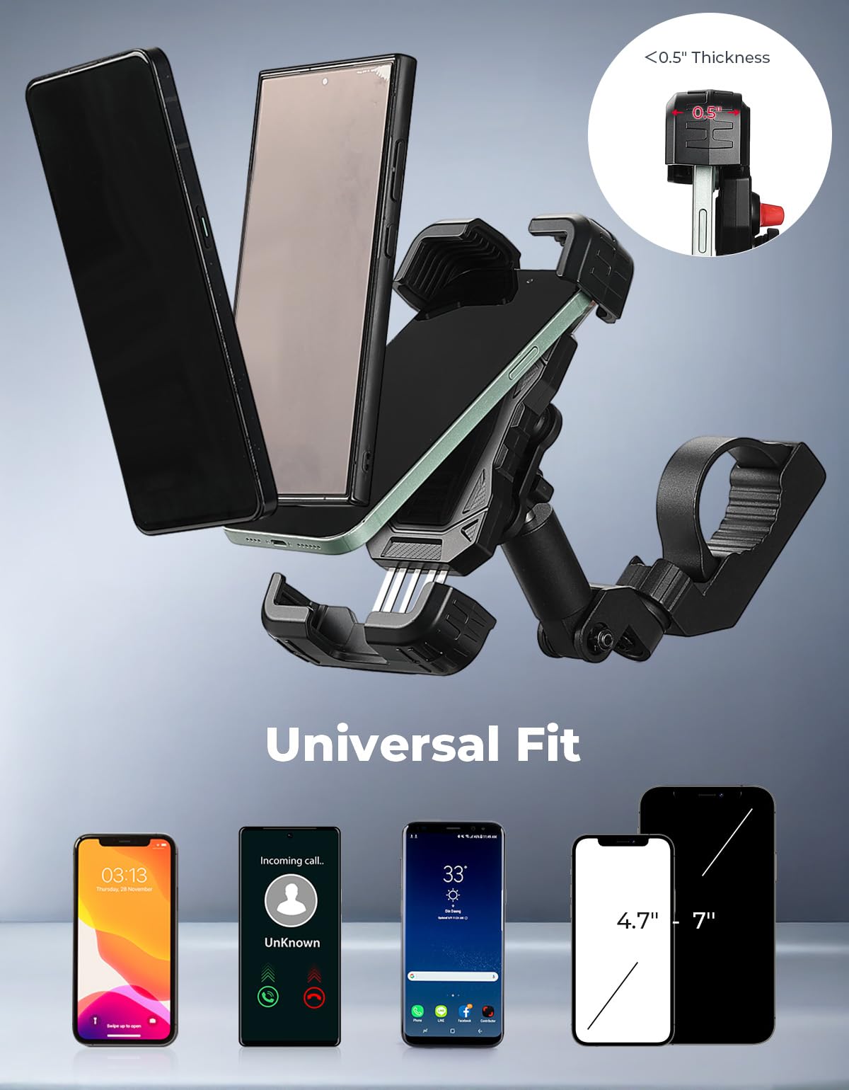 KEMIMOTO phone and mount size comparison demonstrating compatibility