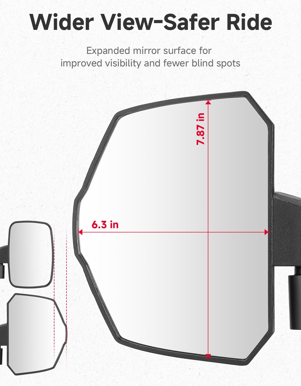 KEMIMOTO mirror next to ruler showing adjustable extension range