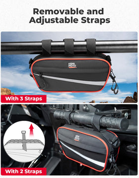 KEMIMOTO adjustable strap and buckle detail, secures bag to bars for stability