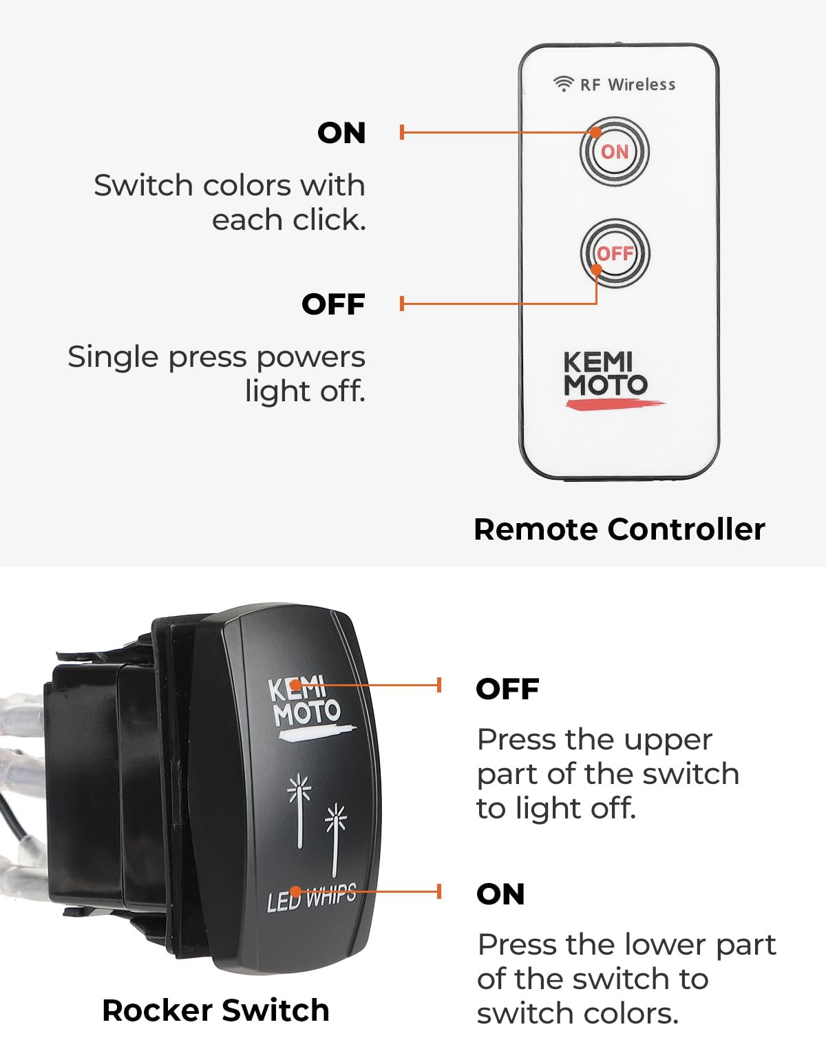 KEMIMOTO rocker switch and harness laid out for quick installation benefit