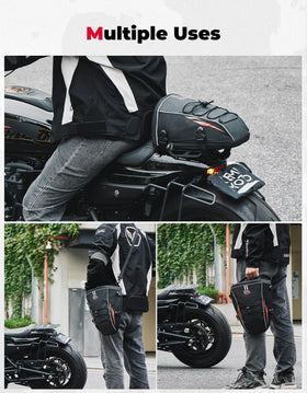 KEMIMOTO tail bag next to a helmet illustrating 10L capacity and scale