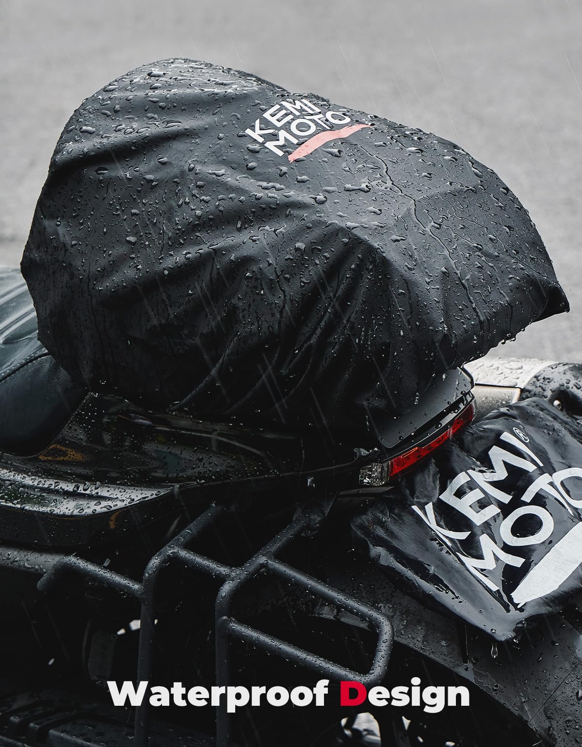 KEMIMOTO sturdy straps and buckles securing bag to rear rack benefit stability