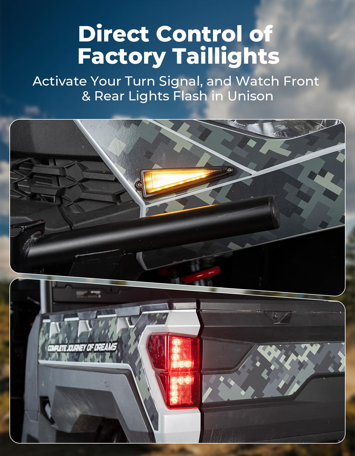KEMIMOTO turn-sync taillight flashing in amber for rear visibility