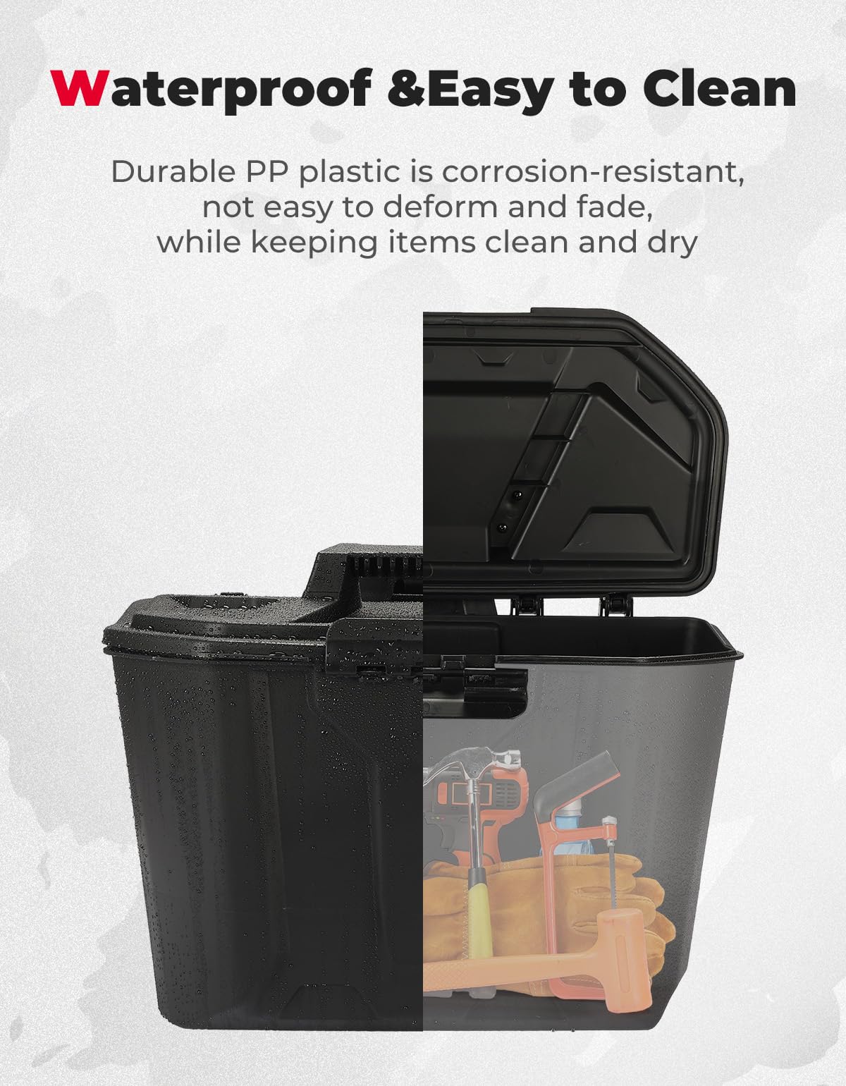 KEMIMOTO bin with tools and bottle illustrating practical storage capacity