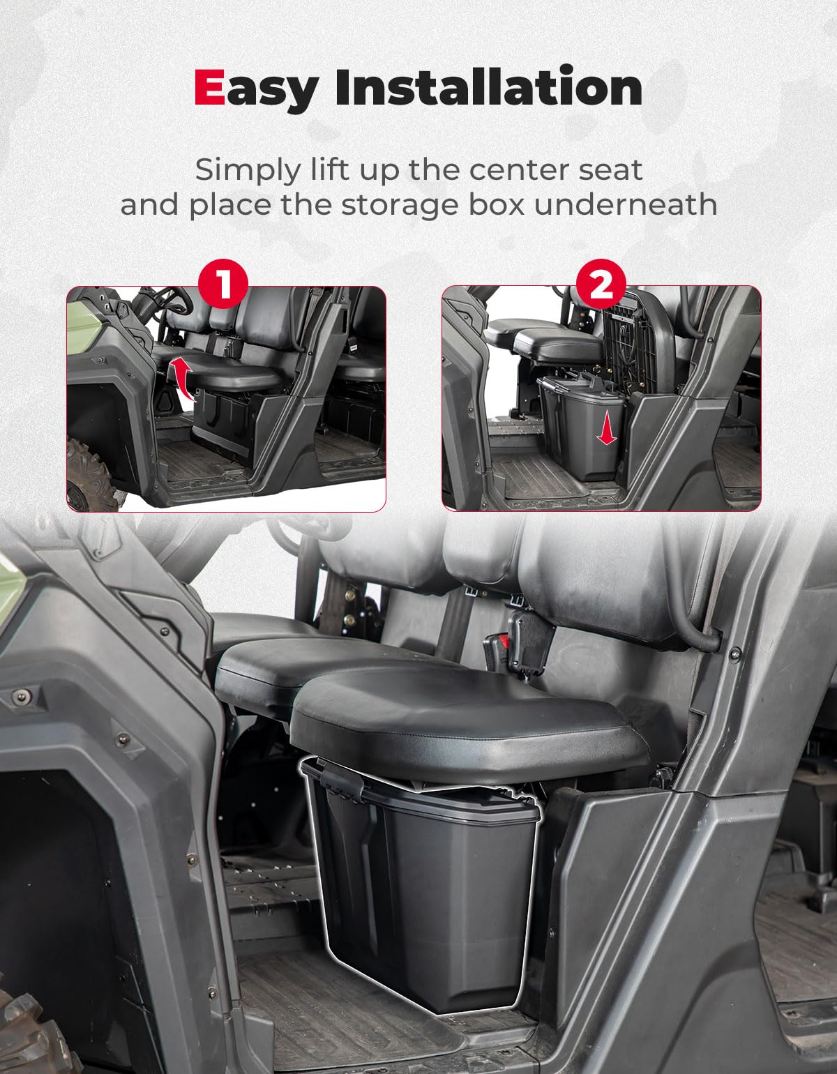 KEMIMOTO underseat bin installed on passenger side showing neat factory fitment