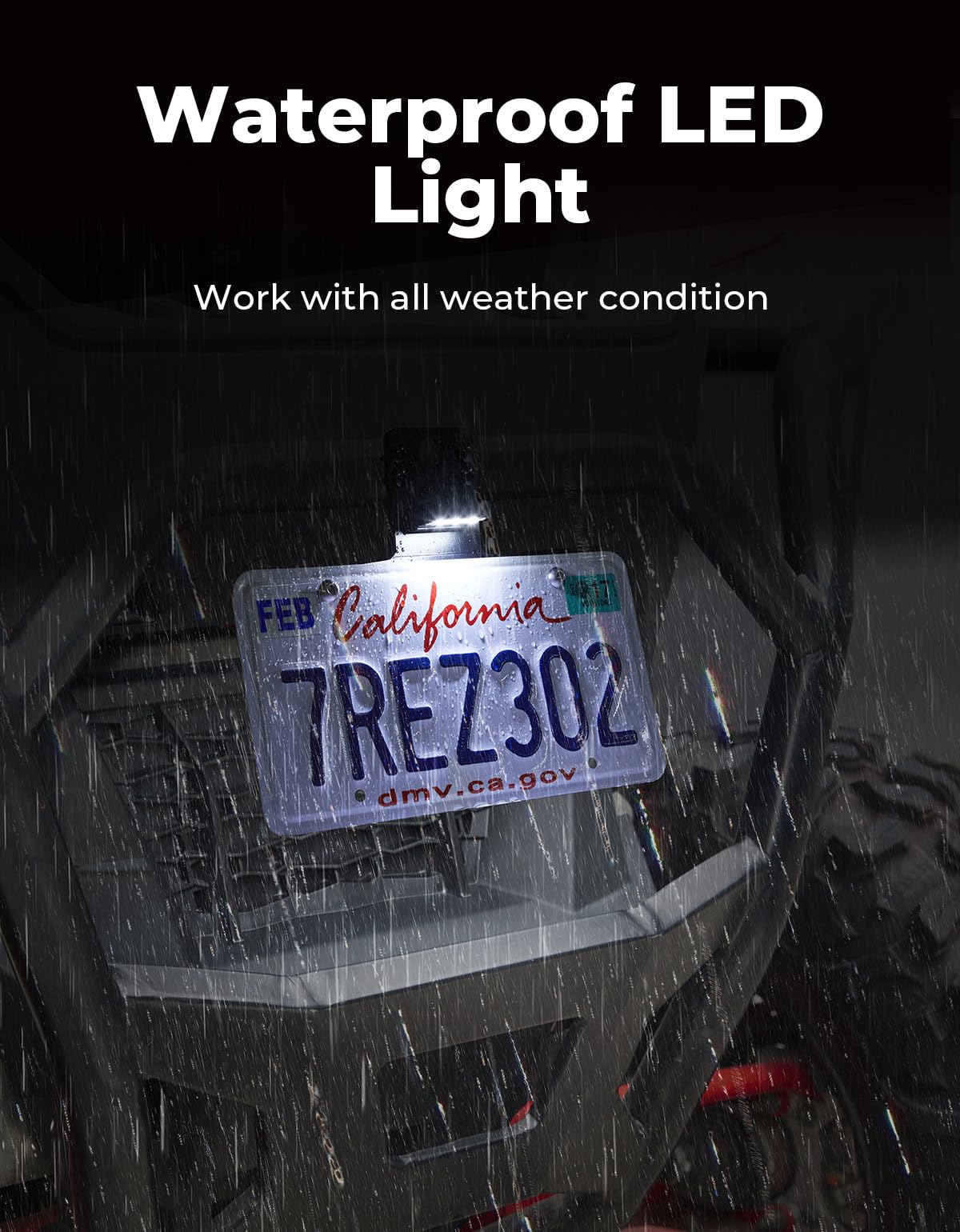 KEMIMOTO rear of vehicle with kit installed demonstrating clear signaling and plate illumination benefit