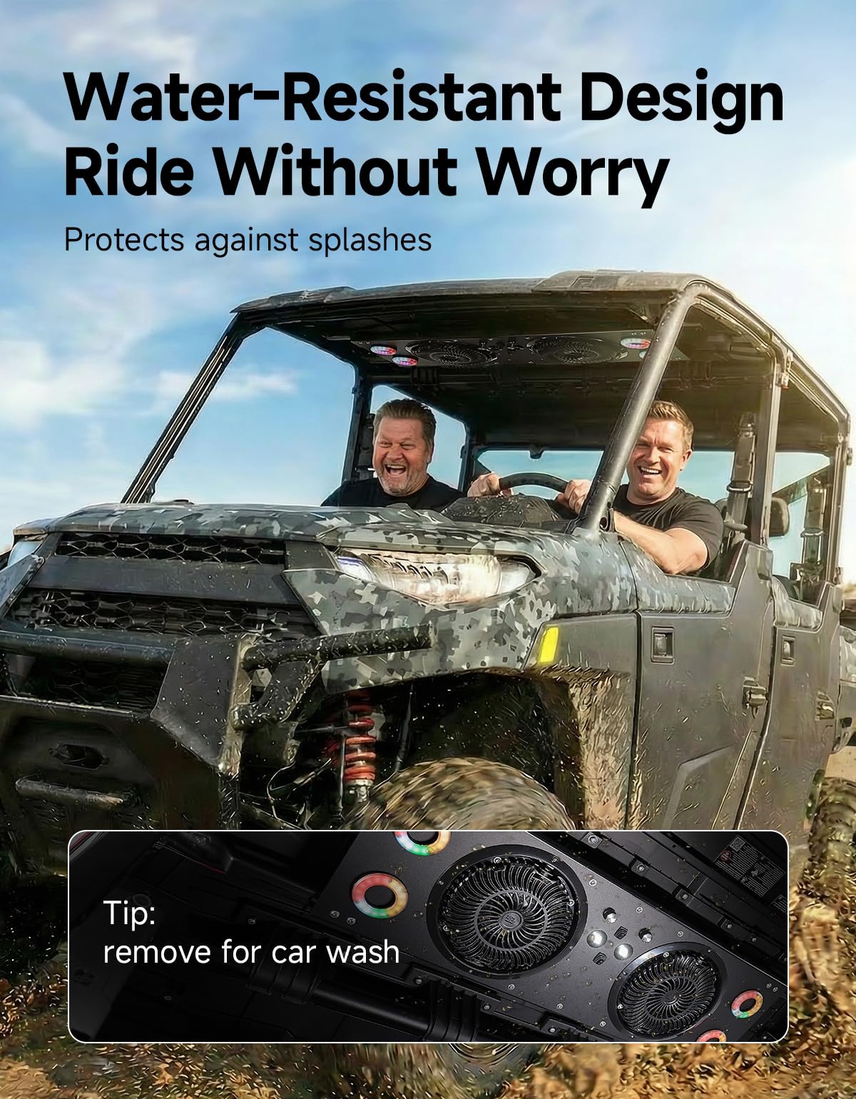 KEMIMOTO water-resistant spray test illustrating IPX6 durability