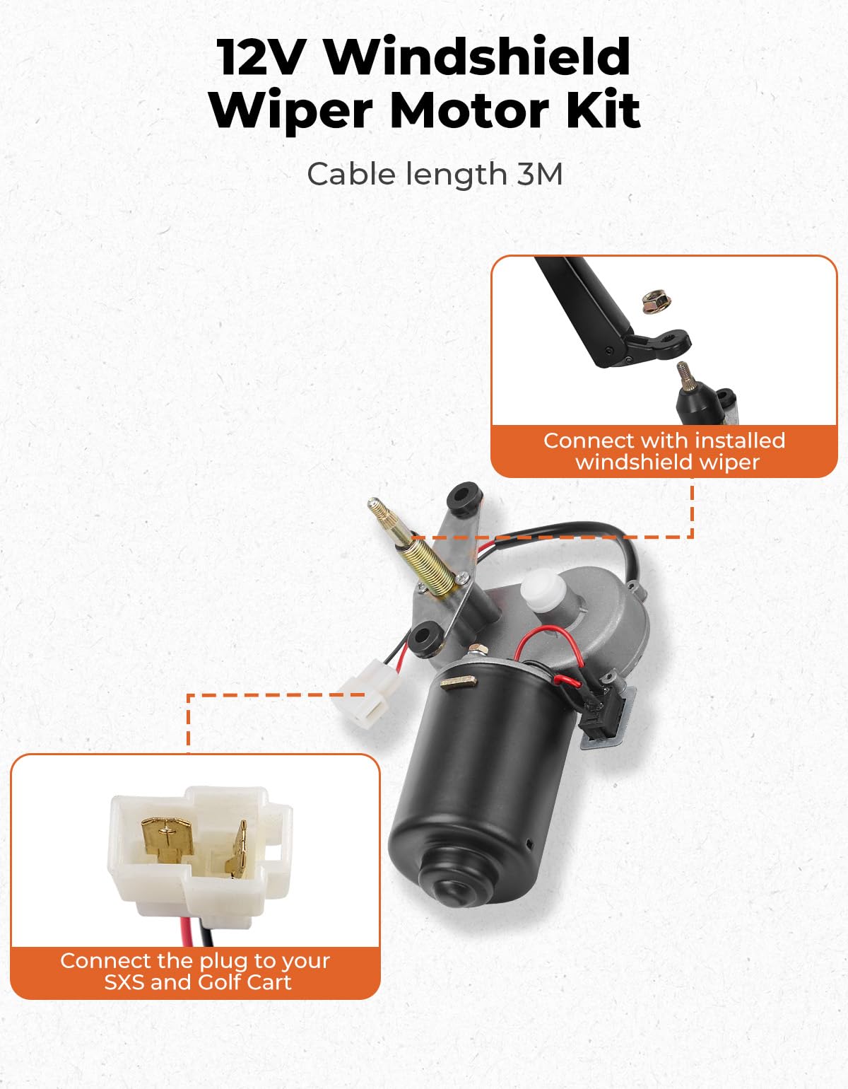 KEMIMOTO wiper motor mounted on windshield illustrating solid secure installation