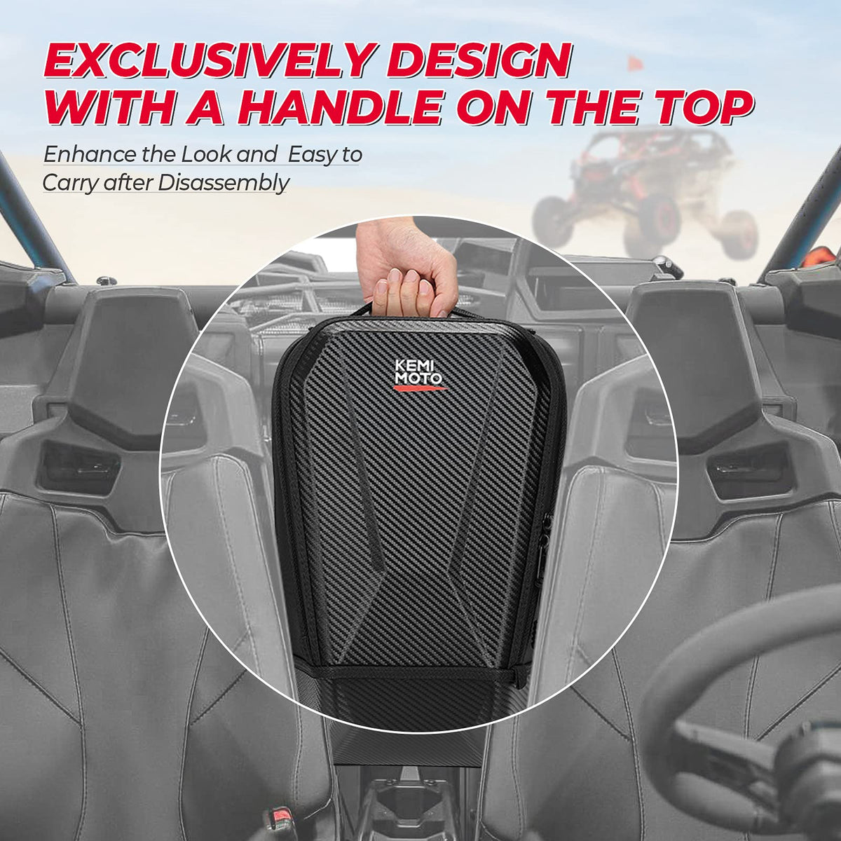 Kemimoto in off-road vehicle interior illustrating protection during rides benefit