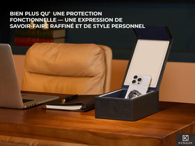 KENARK KK7 opened to reveal velvet-lined interior protecting key fobs and cards