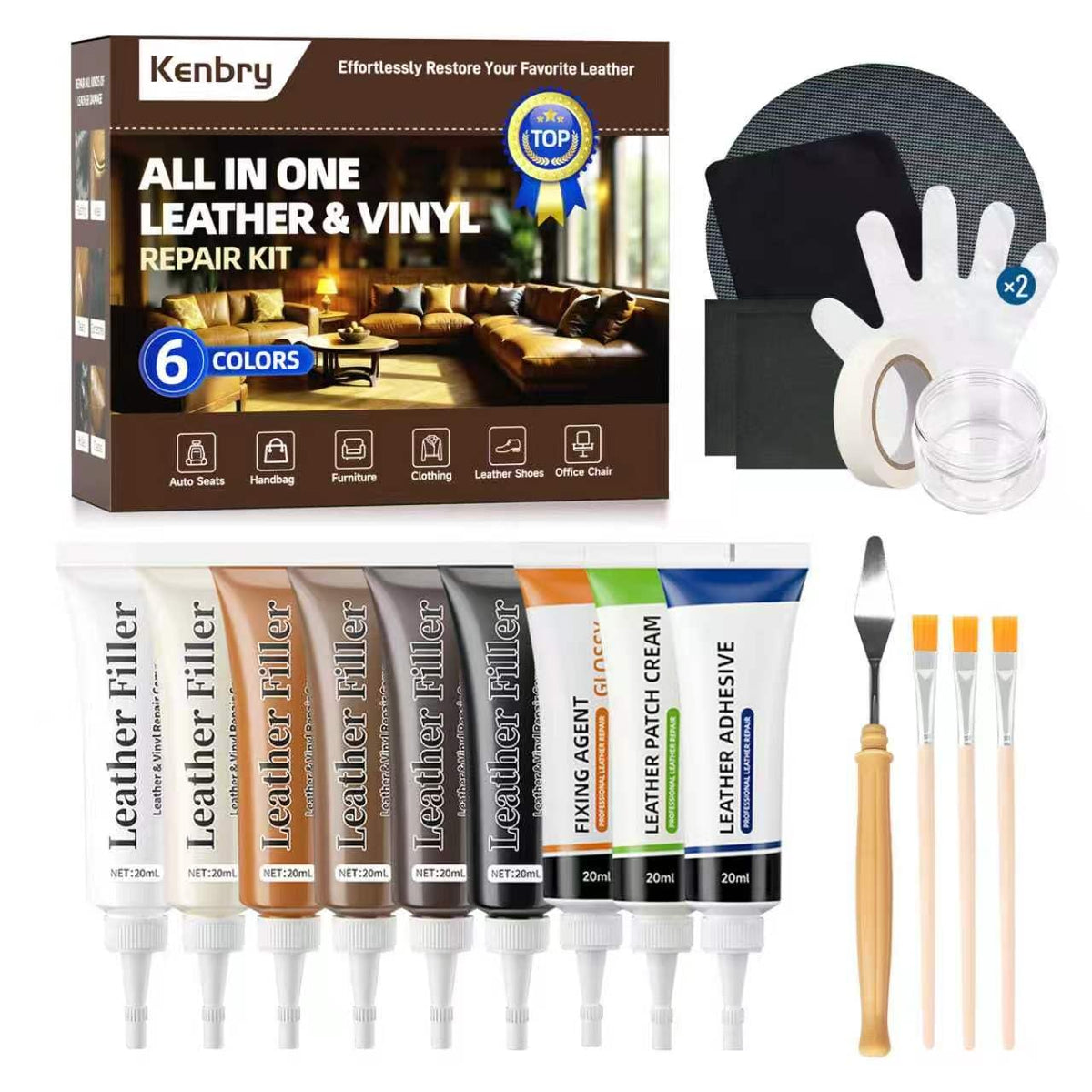 Kenbry kit front packaging showing full repair set and benefits