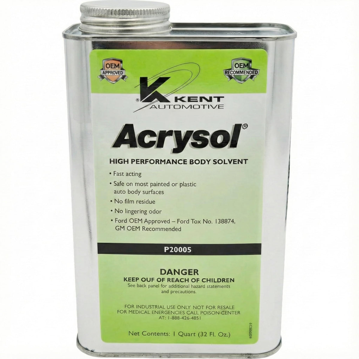 kent acrylic body solvent front bottle showing label and quart size for easy identification and quick purchase