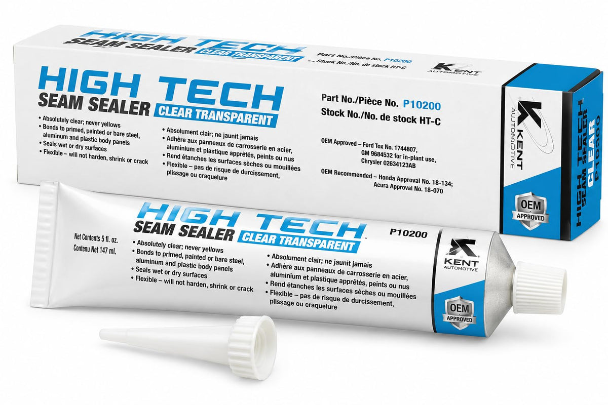 kent automotive front packaging of High-Tech Seam Sealer showing product and benefit