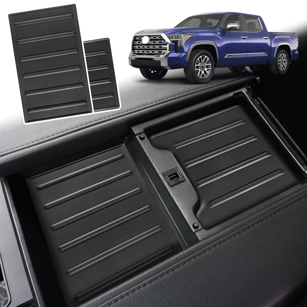 KENTUTO front view of center console tray liner showing neat organization