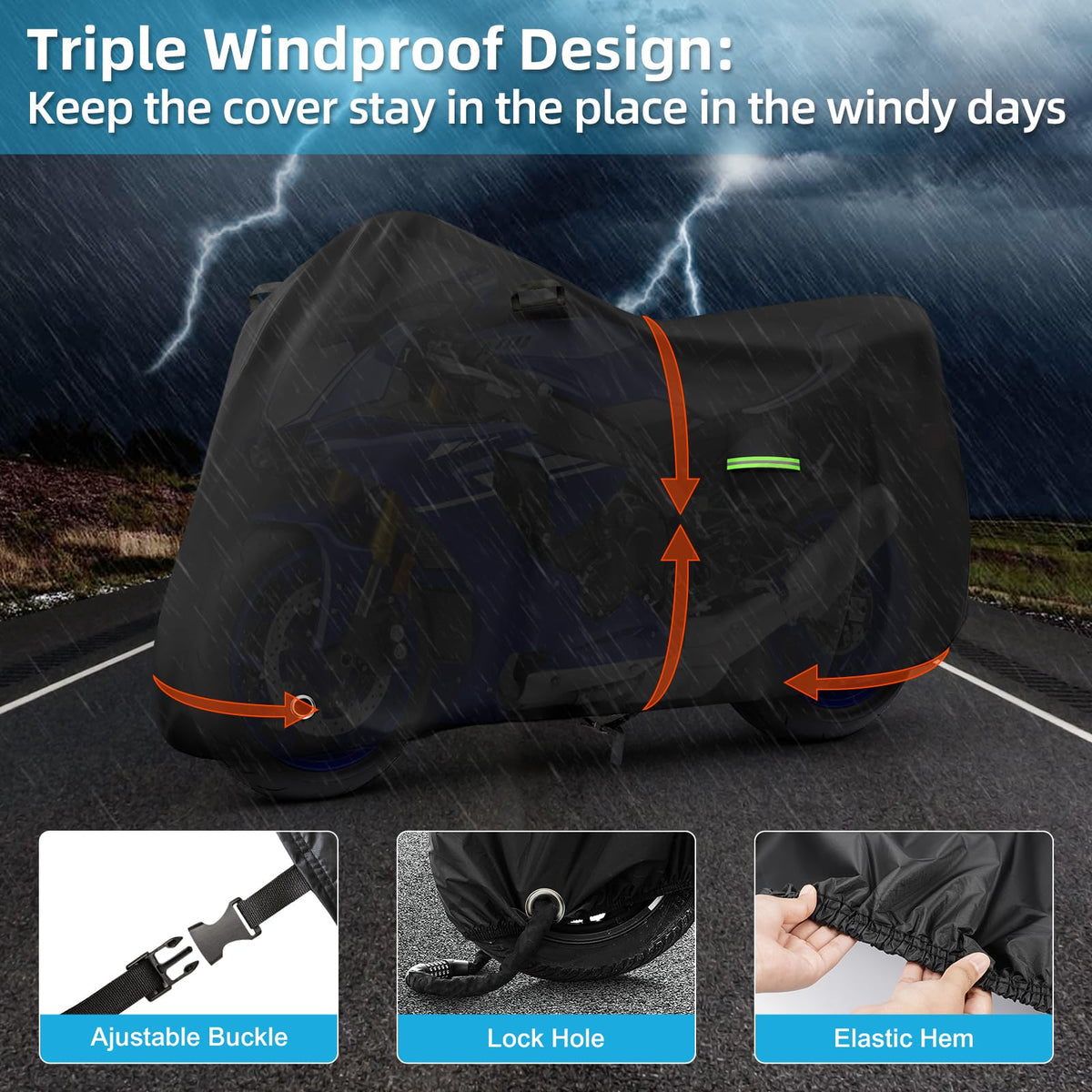 KERANTY fitted on motorcycle demonstrates snug fit and windproof hold