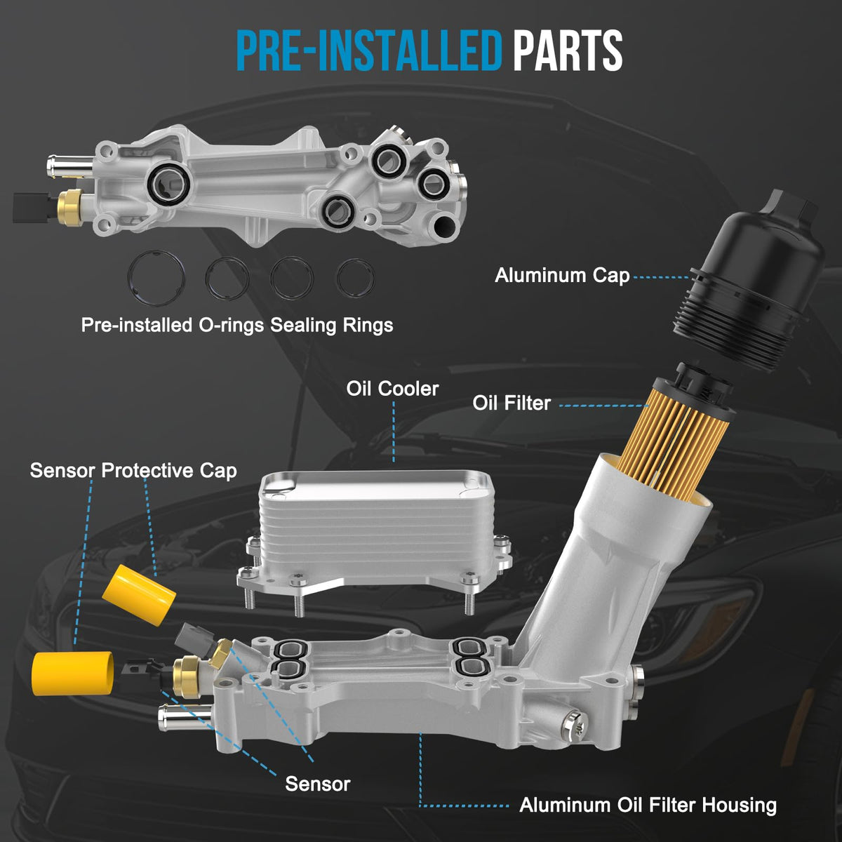 keriolee oil filter preinstalled angle showing ready-to-install convenience