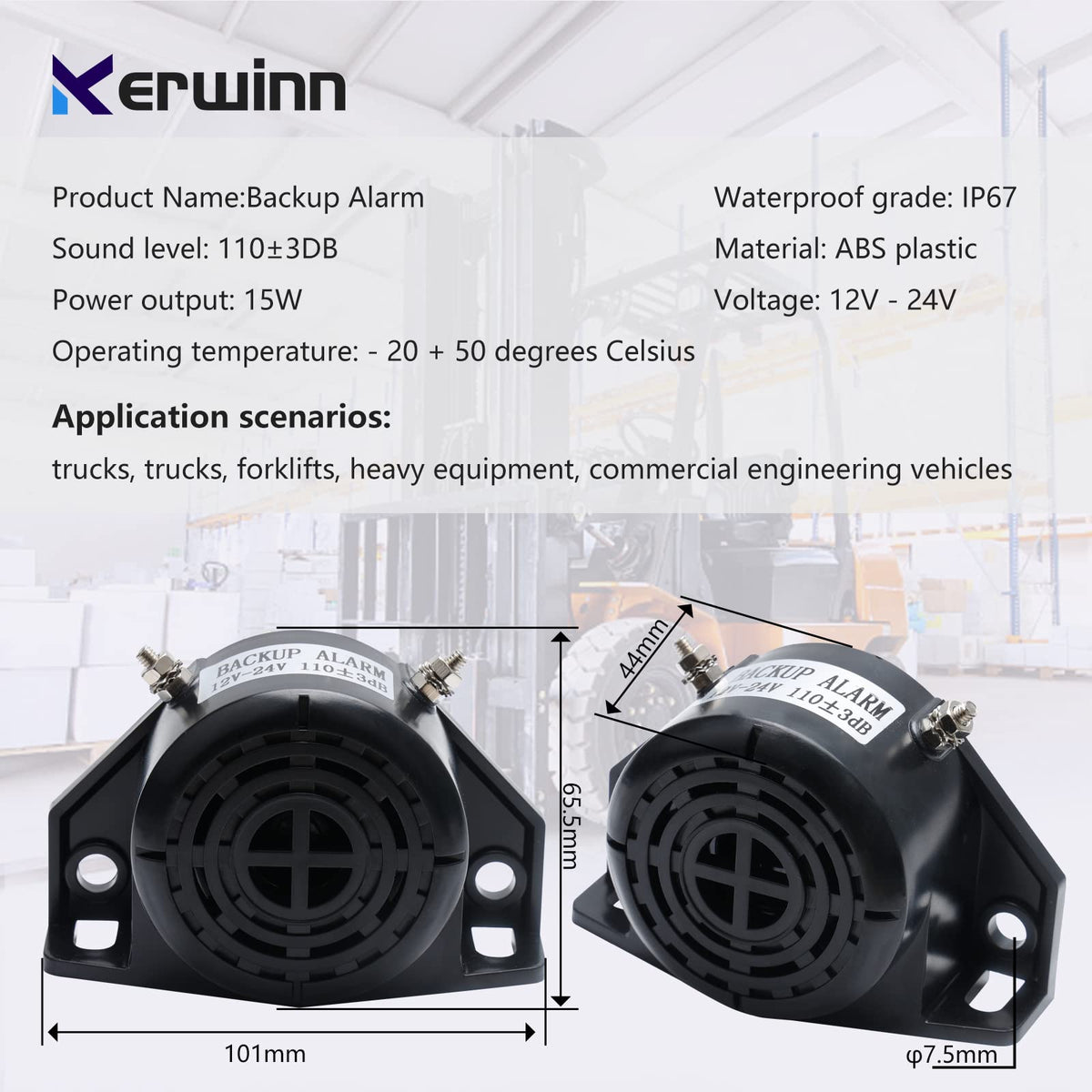kerwinn mounted on truck rear demonstrating audible warning for safety