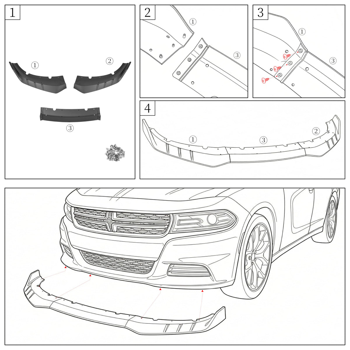 KETAI front lip installed on Dodge Charger showing sportier appearance