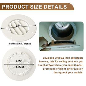 Ketofa vent beside ruler showing 6.5-inch outer flange size clarity