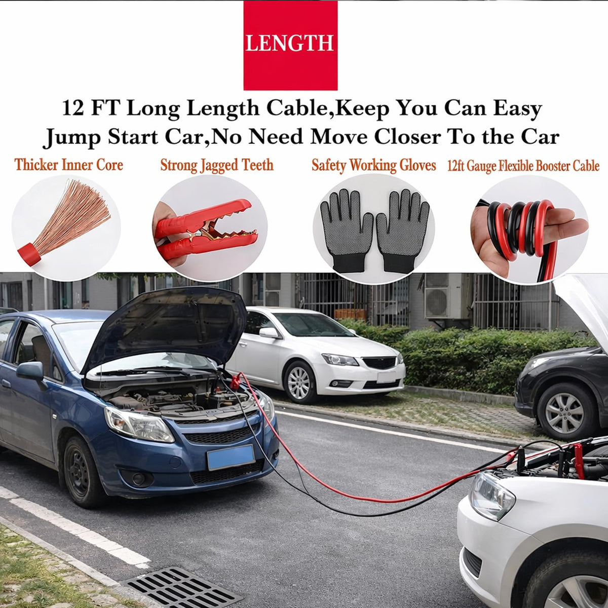 kewen jumper cables clamps detailed view offering secure grip and safe insulation