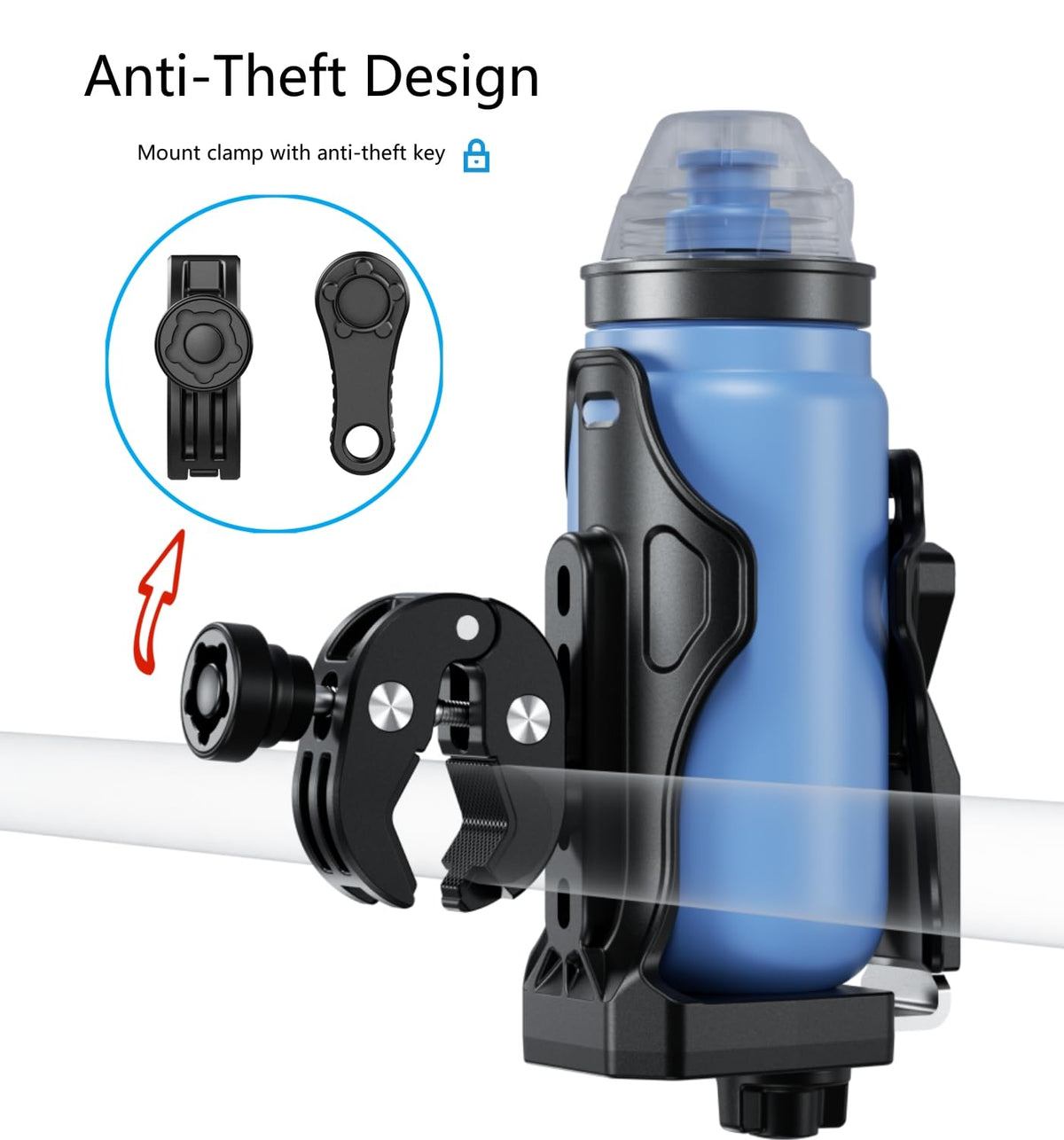 Kewig clamp mount detail on handlebar demonstrating sturdy grip and anti-slip pads