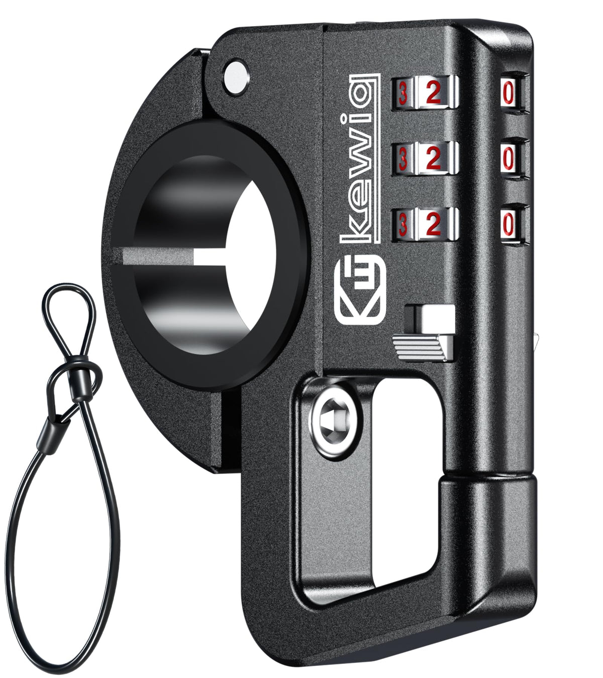 Kewig front-mounted lock on handlebar showing secure fit and durability