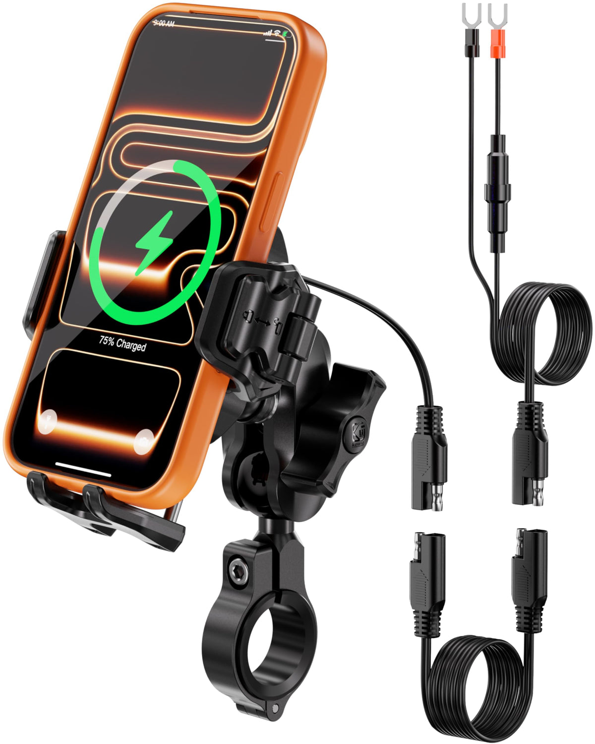 Kewig front mount on motorcycle showing stable phone and secure hold