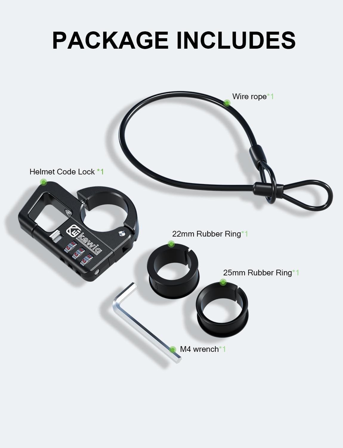 Kewig lock secured to scooter handlebar at night for visible theft deterrence
